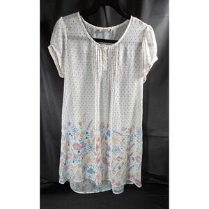 *runs small PEOPLE L sheer short sleeve mini dress layering white purple polka